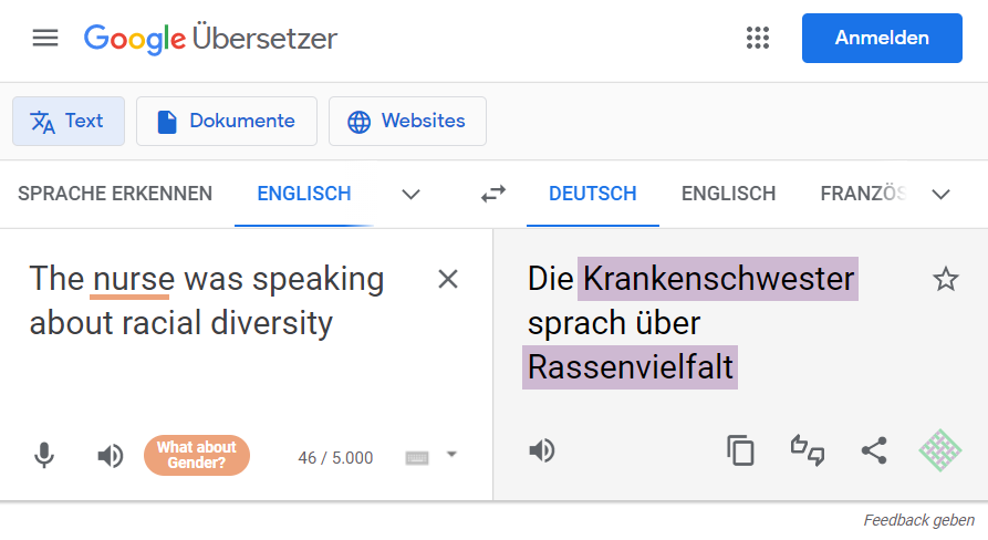 Screenshot von Google Translate mit der macht.sprache. Browsererweitrung